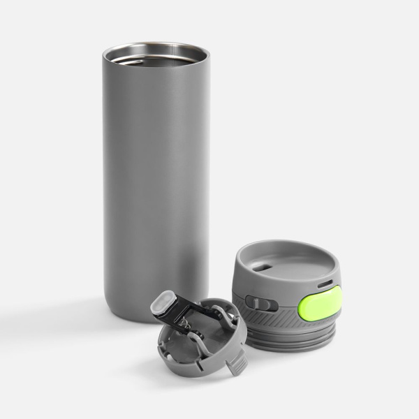 Термостакан X1 с цветной кнопкой, серый с желтым