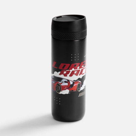 Термостакан X1 с цветной кнопкой, черный с оранжевым